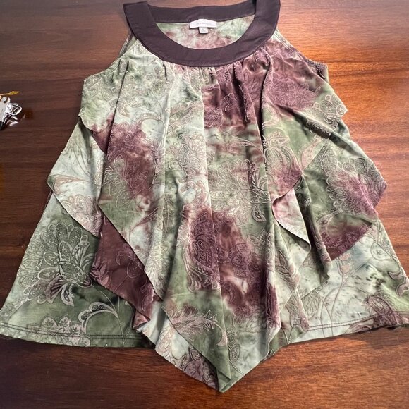 Y2K Green Velvet Burnout Top Indie Going Out Top Forest Fairy Grunge Brown Small - Picture 12 of 12